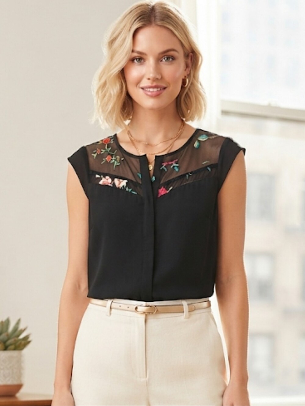 Candie's Black Sheer Collar Top Size‎ Meduim